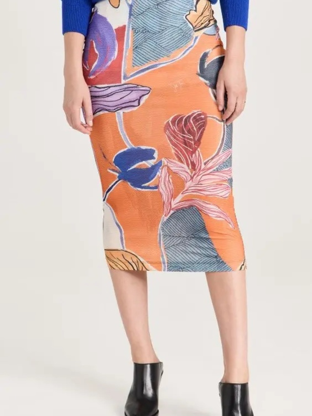 Stella Jean Orange Floral Pencil Skirt with Blue and Pink Accents
